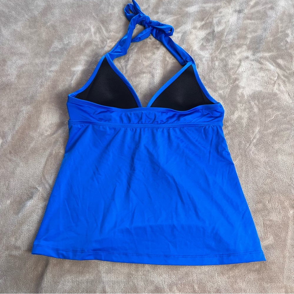 SWIMWEAR Royal Blue Flowy Halter Tankini Top with Sultry V-Neck - Size Small - Picture 4 of 9